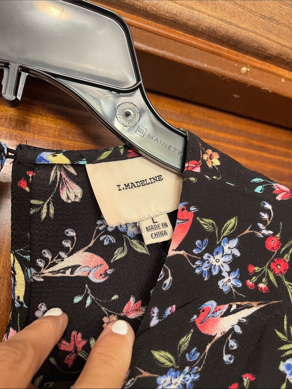 I. Madeline Black Floral Midi Dress with Pink & Green Accents L - Picture 3 of 7